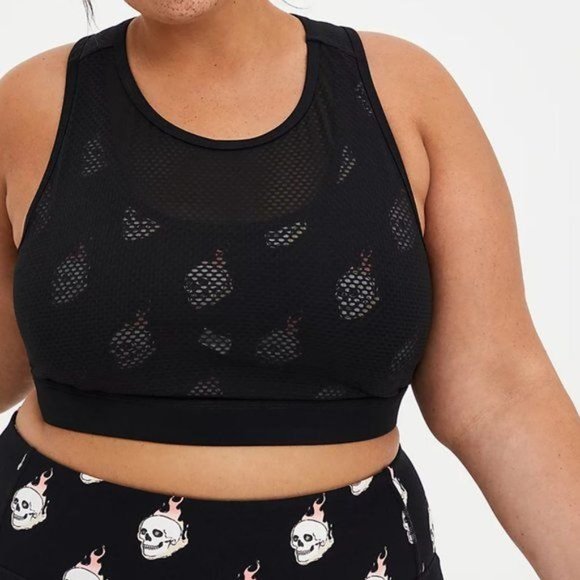 Torrid Black Skull Flames Sports Bra Size XXL Mesh - Picture 2 of 14